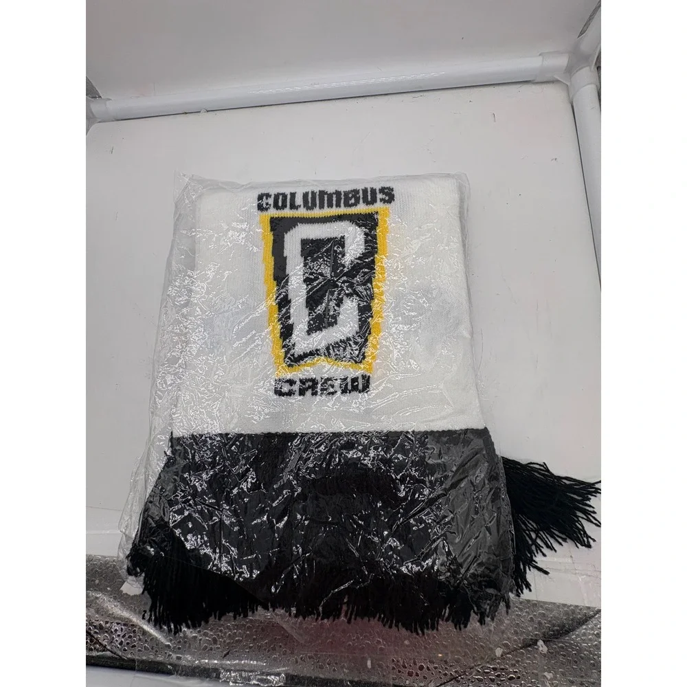 New Columbus Crew SC MLS Soccer Knit Scarf White Black Yellow Fringe